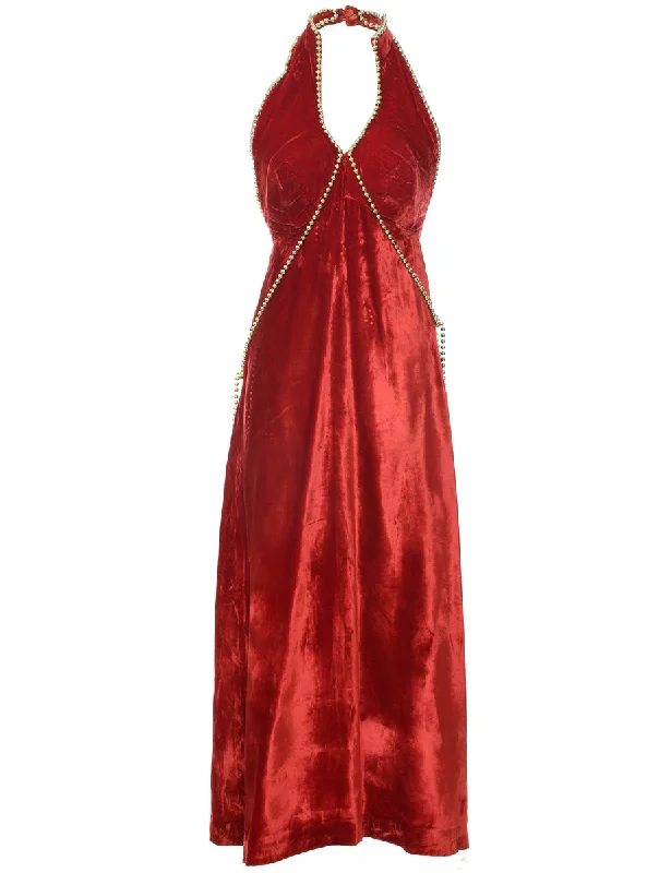 Soft Textures Velvet Halterneck Evening Dress - XS