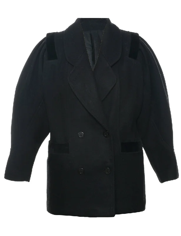 Breathable Design Velvet Trim Wool Coat - M