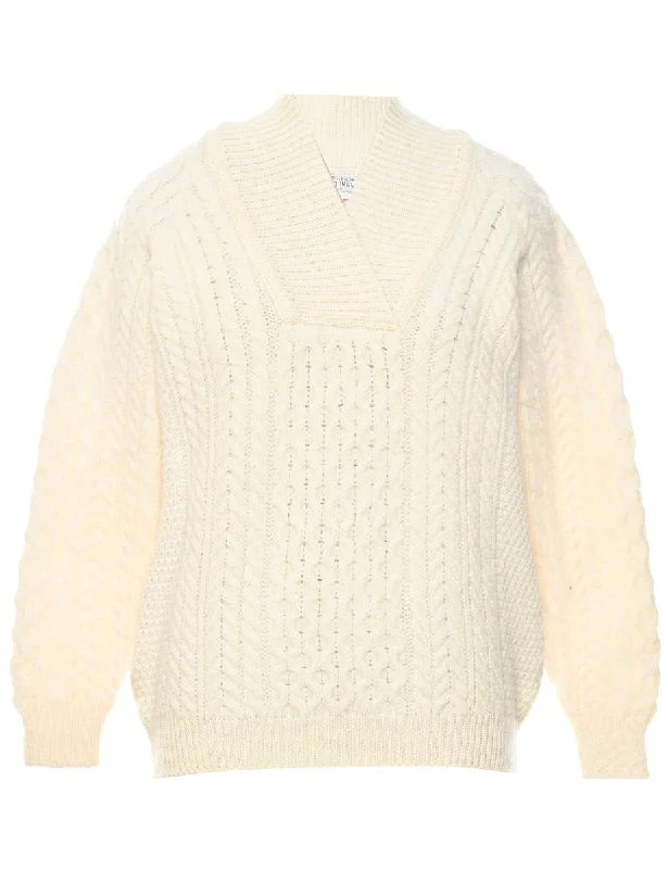 Carefree Style Wool Cable Knit Jumper - L
