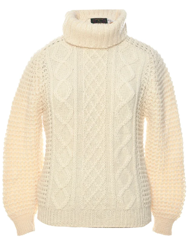 European Plan Wool Cable Knit Turtleneck Jumper - S