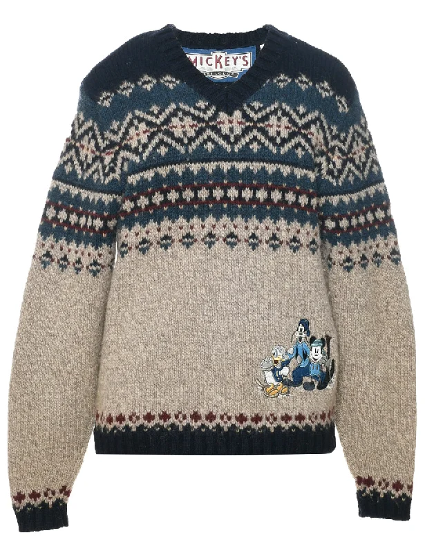 Classic And Versatile Wool Mickey Nordic Jumper - S
