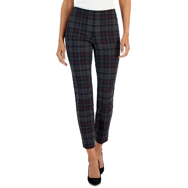 Soft Wearables Anne Klein Womens Plaid Pull On Ankle Pants
