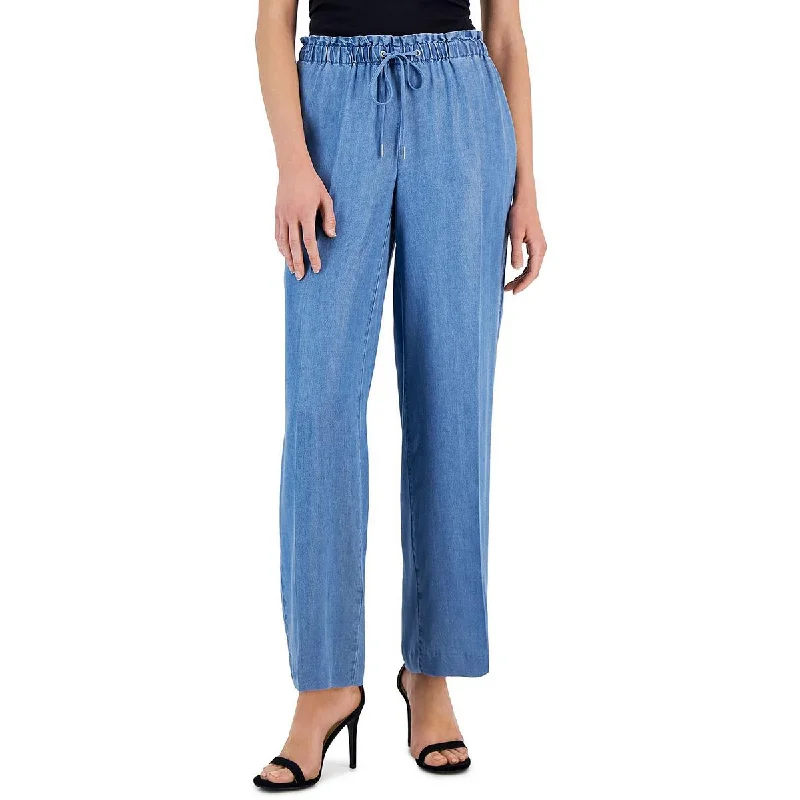 Girl Style Anne Klein Womens Tencel Drawstring Hem Wide Leg Pants