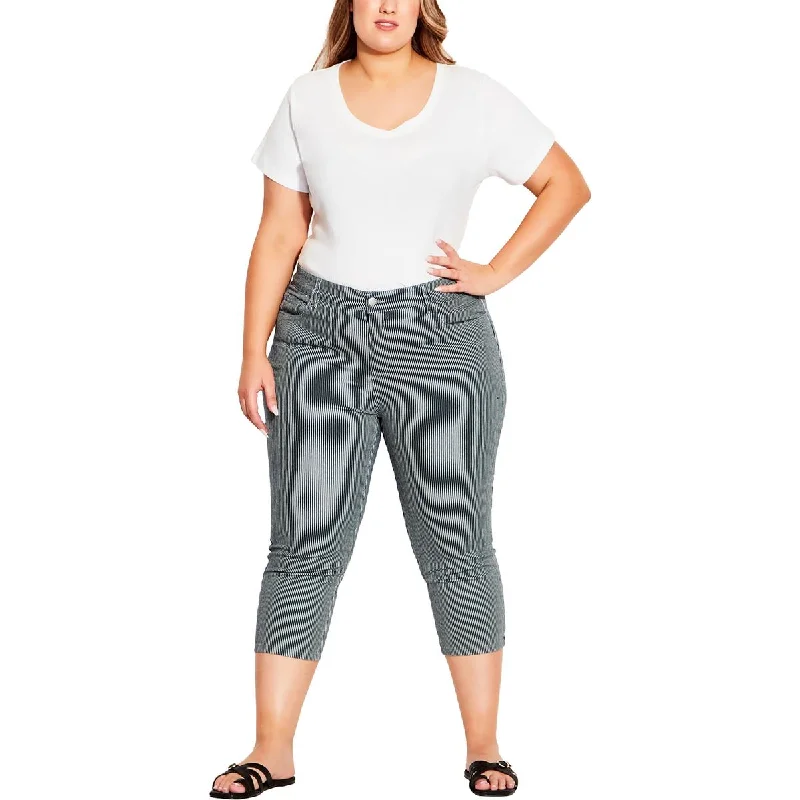 Comfortable And Cold-proof Avenue Womens High Rise Striped Capri Pants