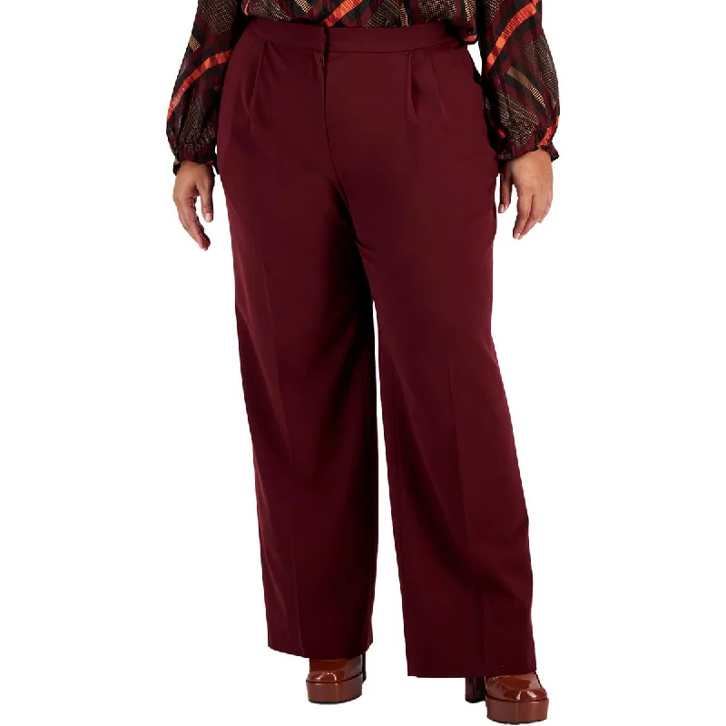 Breezy Outfits Bar III Womens Plus Pleated High Rise Wide Leg Pants
