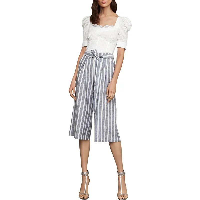 Floral Prints BCBGMAXAZRIA Womens Linen Blend Striped Culottes