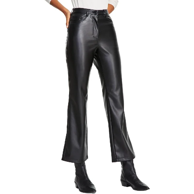 Comfortable Lifestyle Black Tape_ Womens    Faux Leather Mid Rise Straight Leg Pants