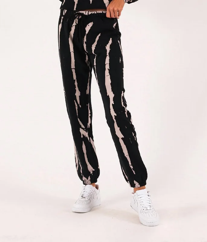 Minimal Style Bleach Tie Dye Gym Sweatpants In Black/cream