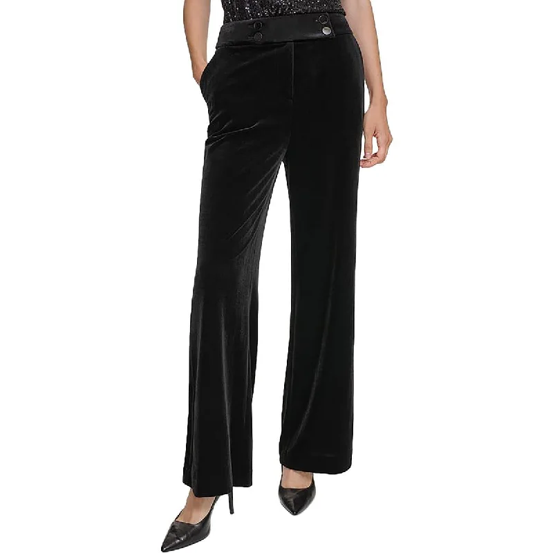 Stylish Casuals Calvin Klein Womens Petites Whitney Velvet High-Rise Wide Leg Pants