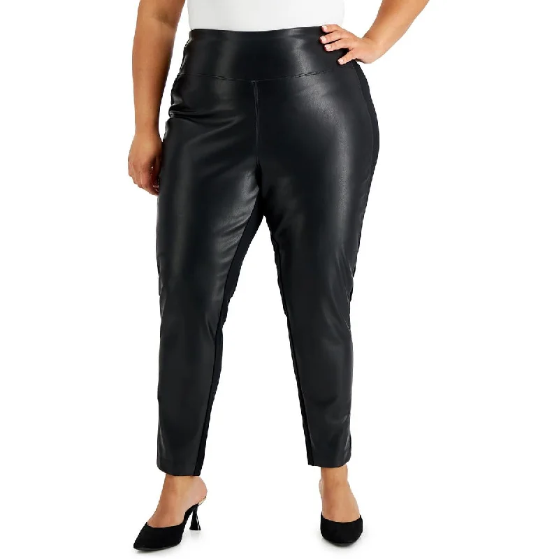 Calvin Klein Womens Plus Faux Leather Stretch Leggings