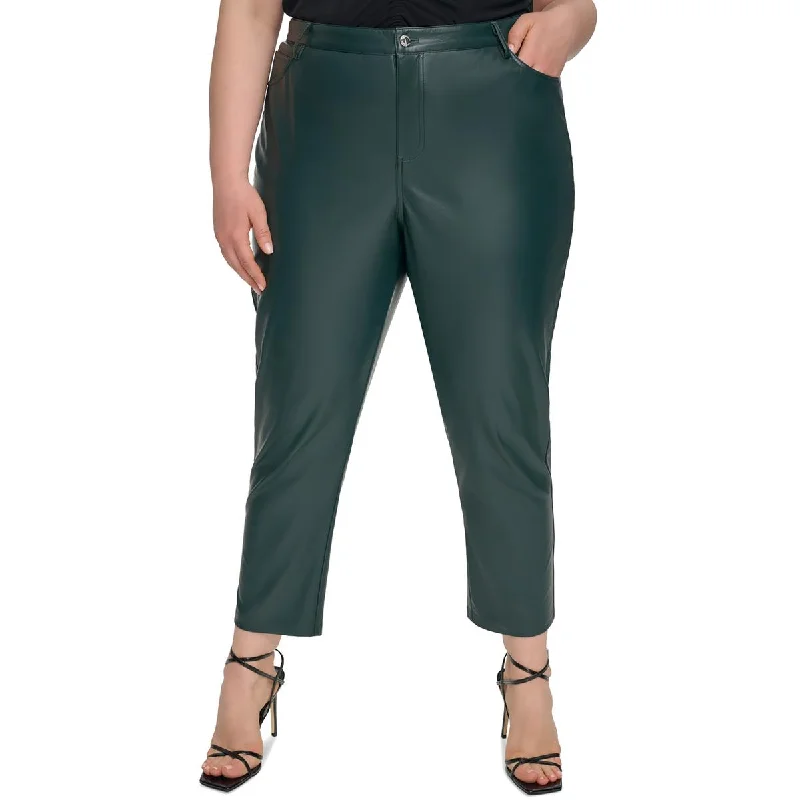 High Street Fashion Calvin Klein Womens Plus Faux Leather Stretch Straight Leg Pants