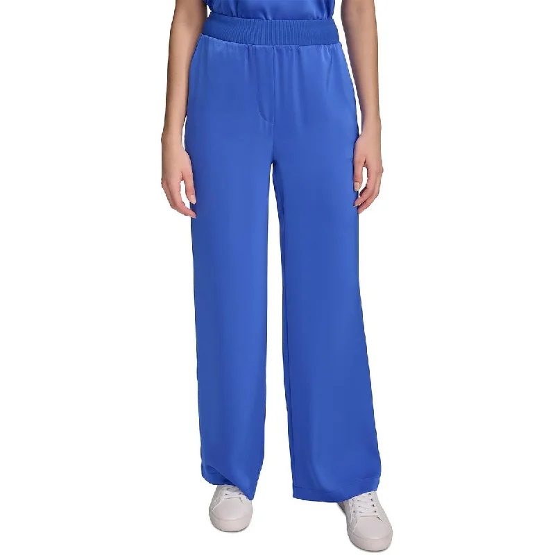 Bright Colors Calvin Klein Womens Satin High Rise Wide Leg Pants