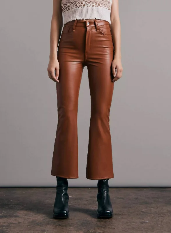 Unique Design Casey Faux Leather Flare Pants In Putty Brow