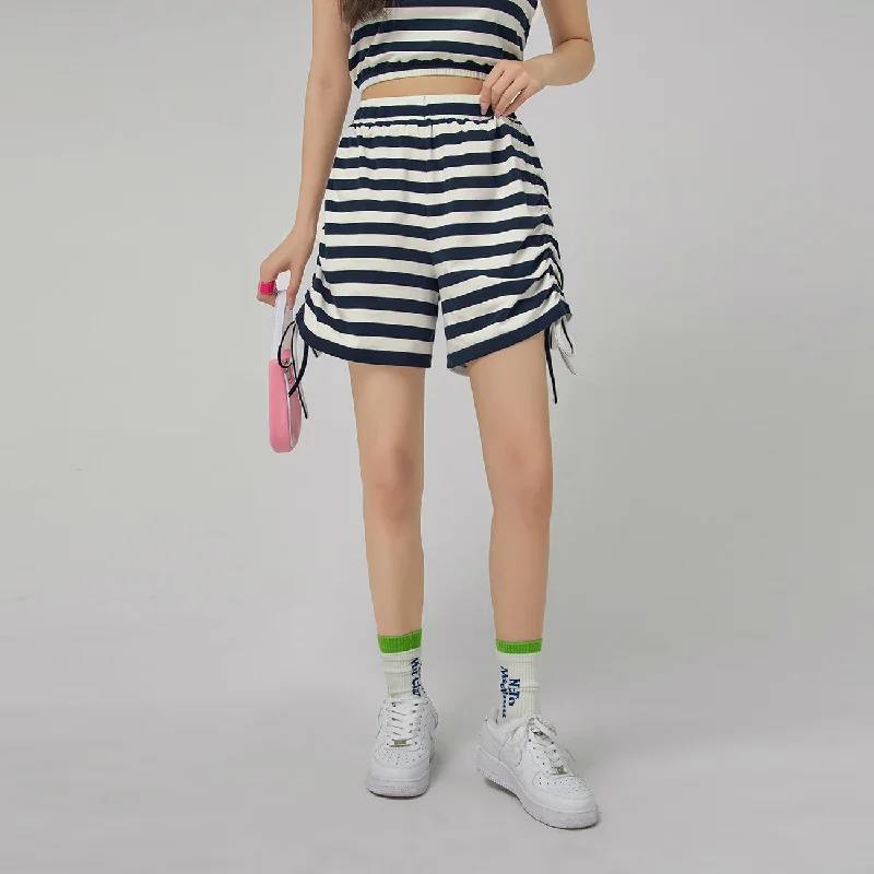 Striped Shirring Loose Shorts