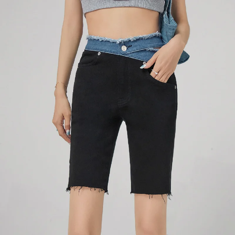 Raw Hem Biker Denim Shorts