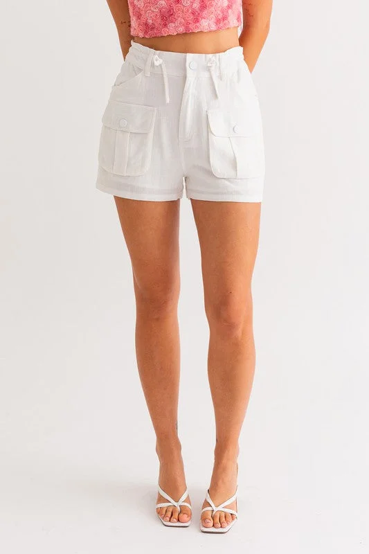 Coastal Pocketed High Waist Cargo Linen Shorts