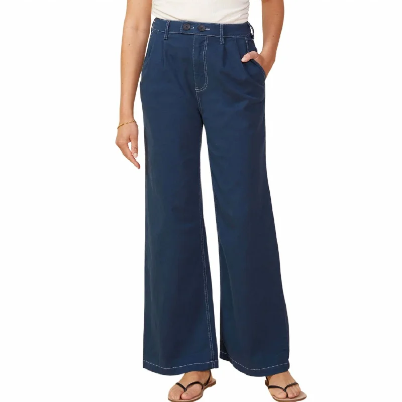 Elegant And Lazy Cotton Twill Wide Leg Trousers In Dark Denim