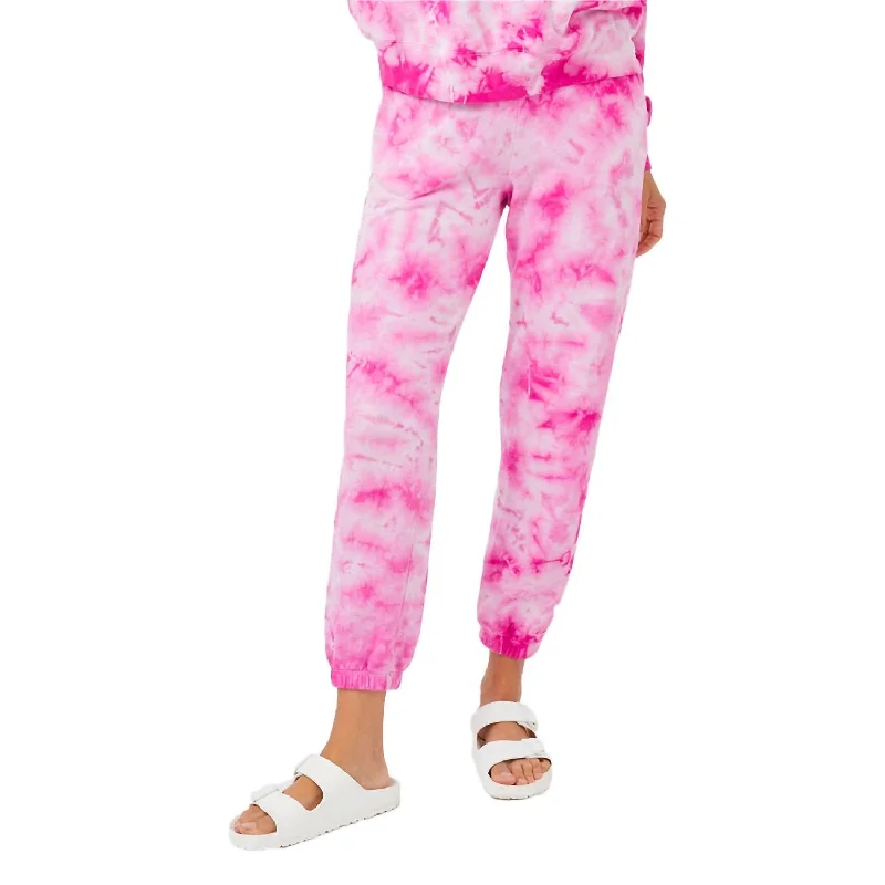 Casual And Versatile Crystal Tie Dye Boyfriend Sweats In Fuchsia Tie Dye