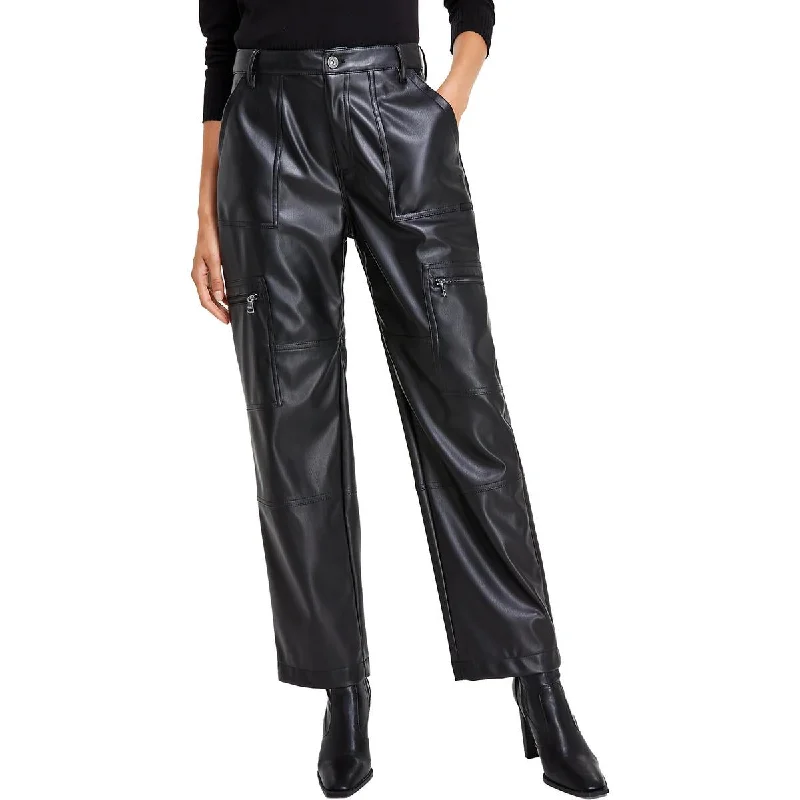Sweet Breath DKNY Jeans Womens Faux Leather Trim Zip Pockets Cargo Pants