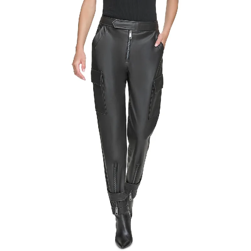 Everyday Comfort DKNY Womens Faux Leather High Rise Cargo Pants