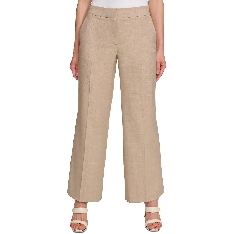 Fresh And Elegant DKNY Womens High Waist Window Pane Wide Leg Pants