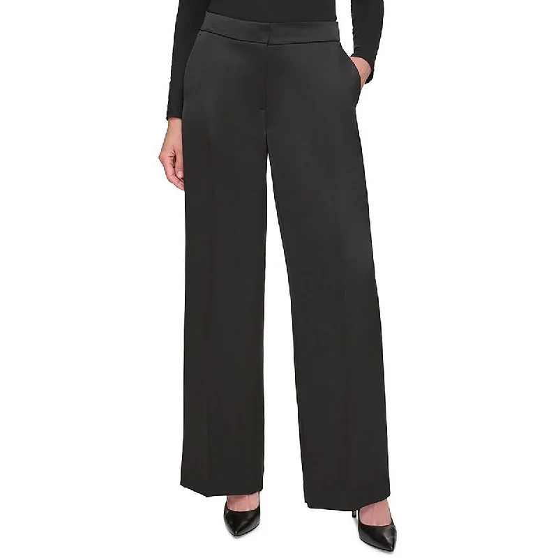 Light Fit DKNY Womens Petites Satin Palazzo Wide Leg Pants