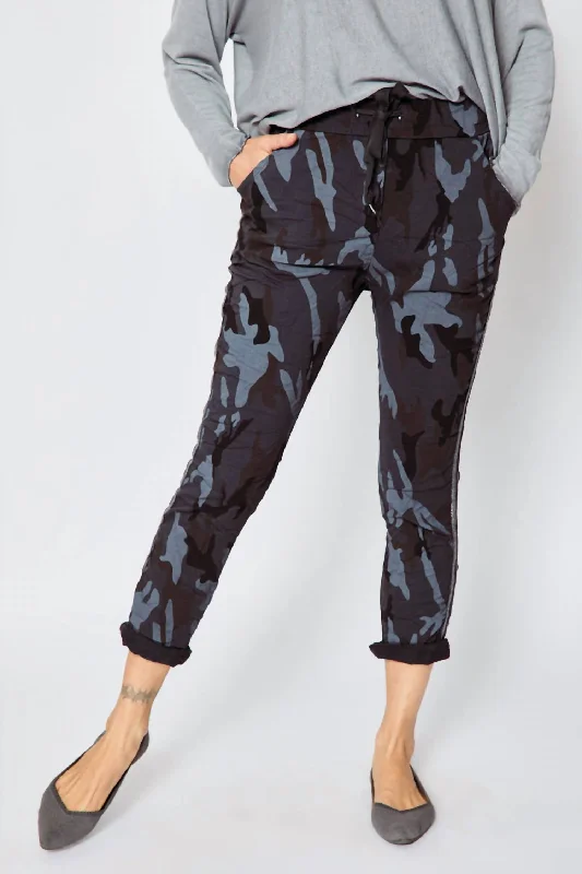 Double Stripe Camo Pants In Charcoal