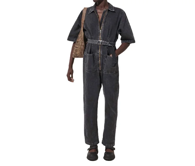 Trendy Items Drill Jumpsuit In Grey Denim