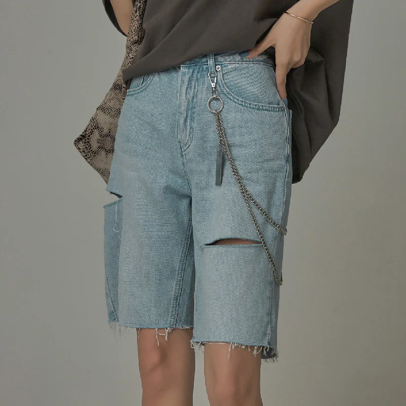 Relaxed Fits Distressed Denim Shorts