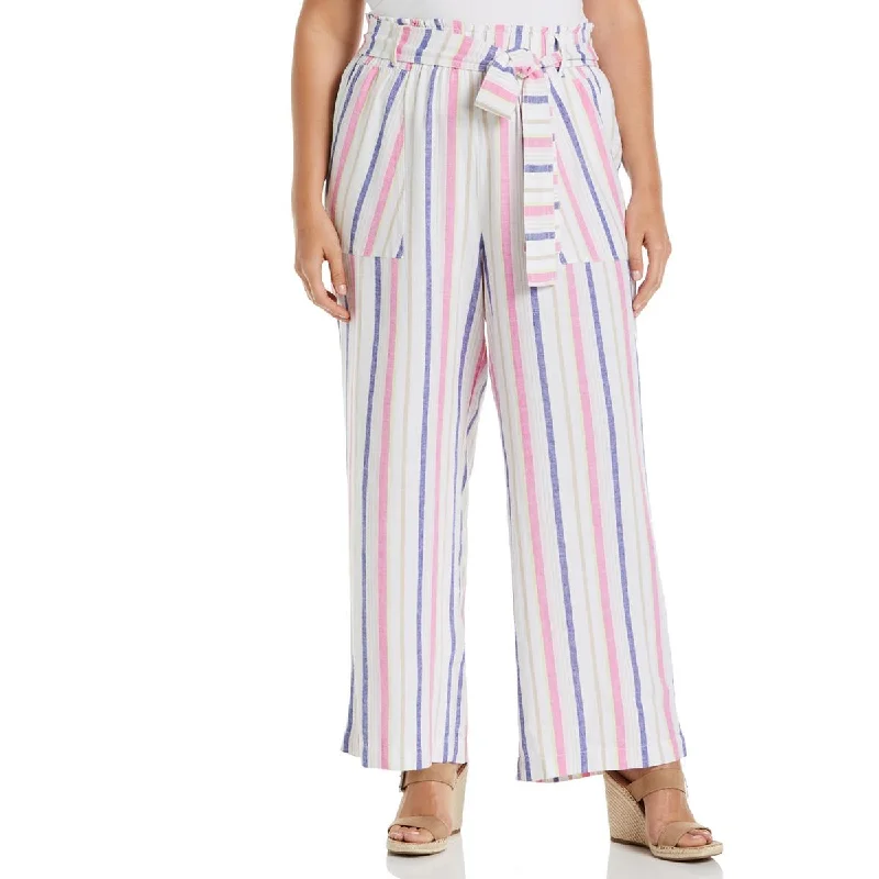 Personalized Series Ella Rafaella Womens Plus Striped Belted Wide Leg Pants