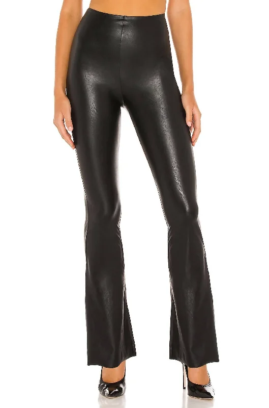 French Style Faux Leather Flared Pant In Black