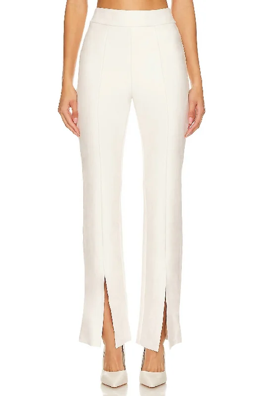 Outdoor Trend Faux Suede Split Front Pants In Bone