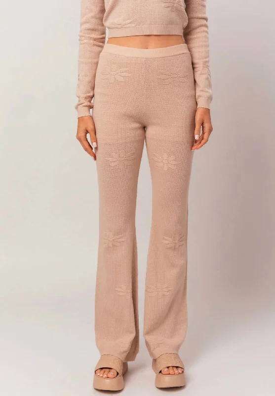 Retro Fashion Flower Detail Sweater Pants In Taupe