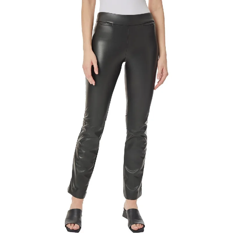 Lazy Style Jones New York Womens Faux Leather Pull On Bootcut Pants