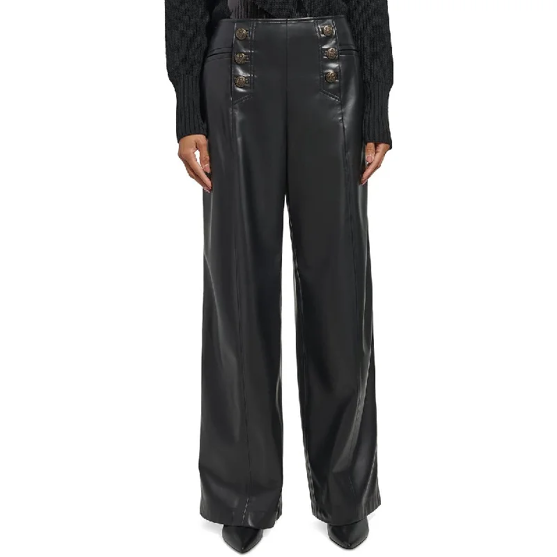 Elegant And Lazy Karl Lagerfeld Paris Womens Faux Leather Wide Leg Pants
