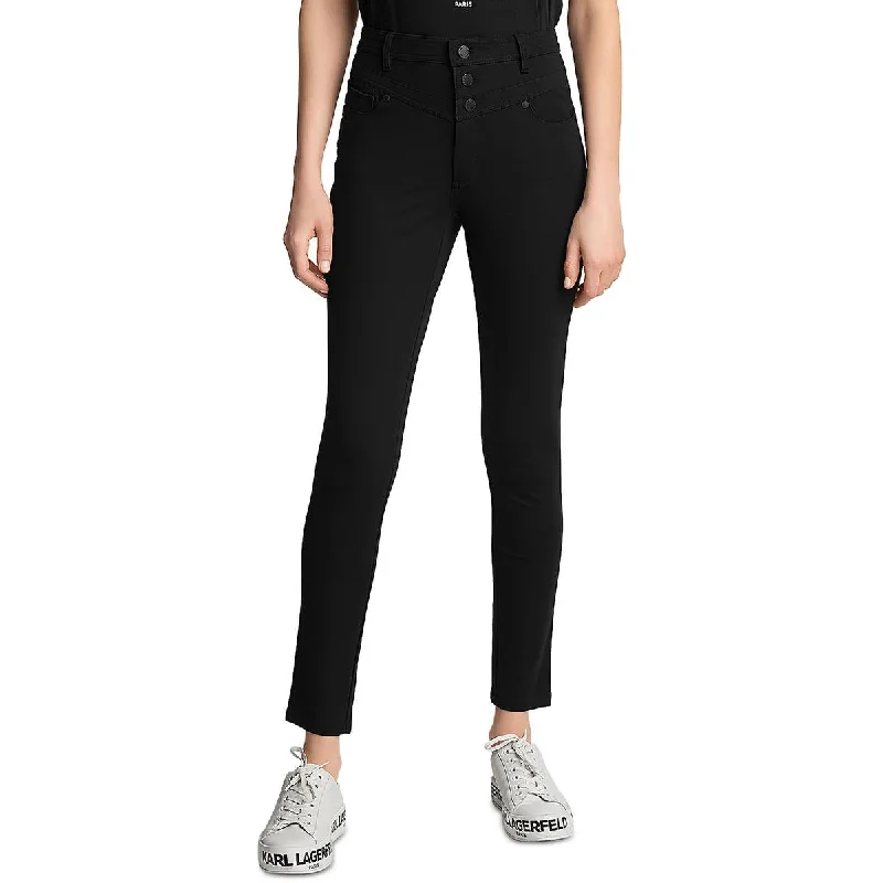French Retro Karl Lagerfeld Paris Womens Mid-Rise Yoke Skinny Pants