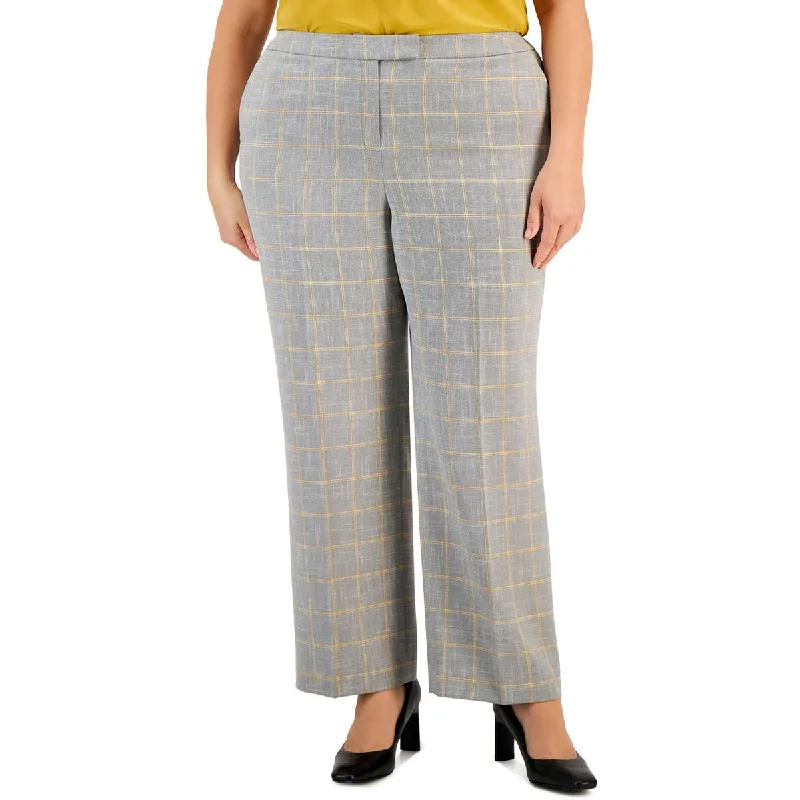 Boutique Recommendation Kasper Womens Plus Window Pane Mid-Rise Trouser Pants