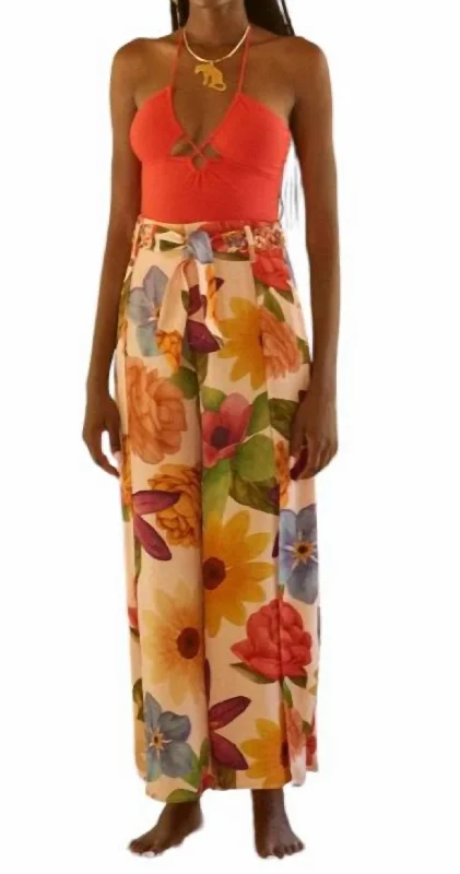 Lazy Home Levi Wide Leg Pants In Florals Cream