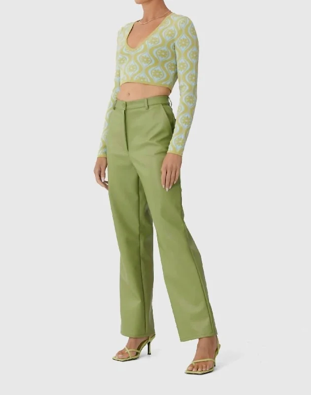 Luxury And Elegant Mia Vegan Leather Pant In Khaki