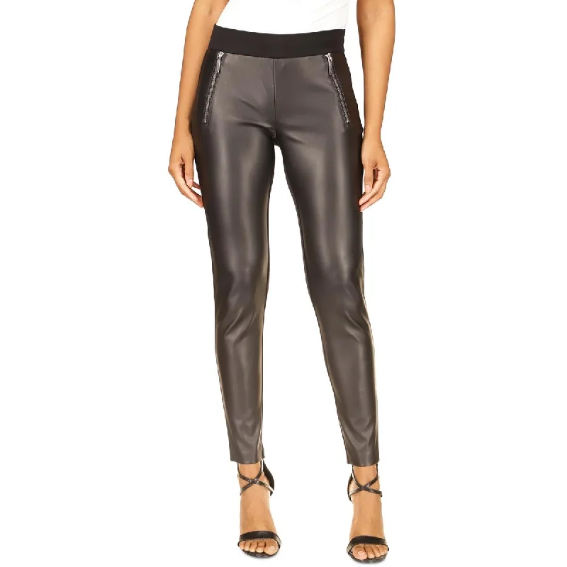 Soft Textures MICHAEL Michael Kors Womens Petites Mixed Media Faux Leather Leggings