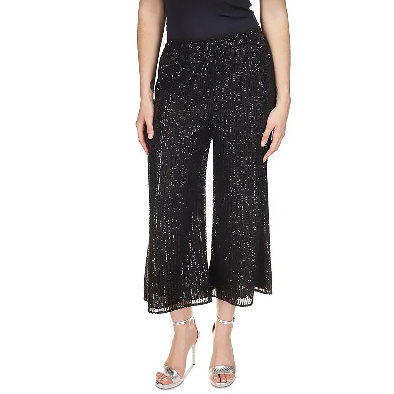 Basic Comfort MICHAEL Michael Kors Womens Petites Sequined Wide Leg Cropped Pants