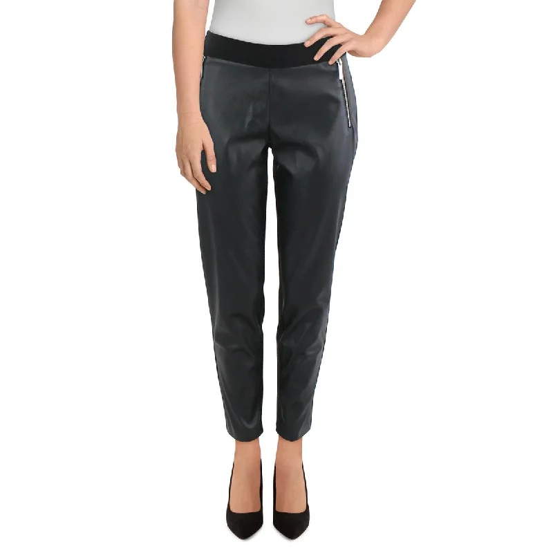 MICHAEL Michael Kors Womens Plus Faux Leather Ankle High-Waisted Pants