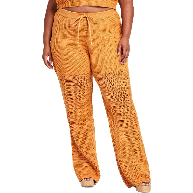 Creative Prints Nina Parker Womens Plus Open Stitch High Rise Flared Pants