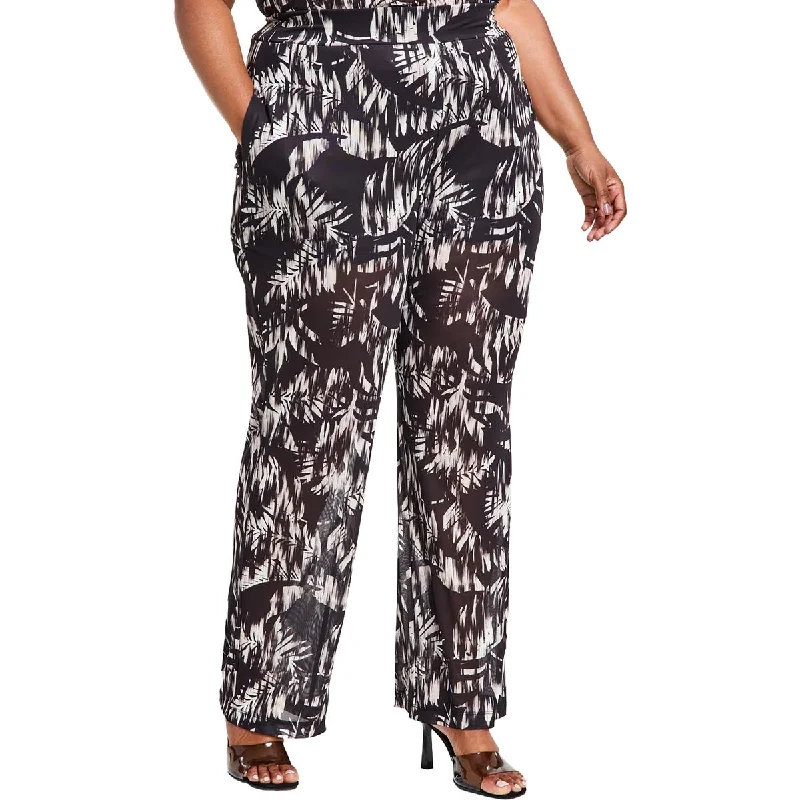 Wearable At Home Or Out Nina Parker Womens Plus High Rise Mesh Wide Leg Pants