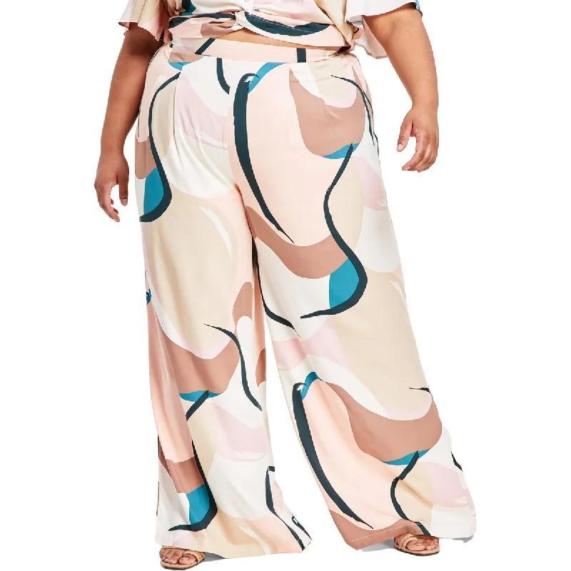 Classic Nina Parker Womens Plus High-Rise Printed Wide Leg Pants