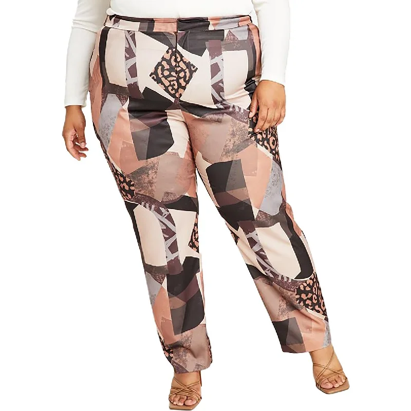 Everyday Style Nina Parker Womens Plus Satin High Rise Straight Leg Pants