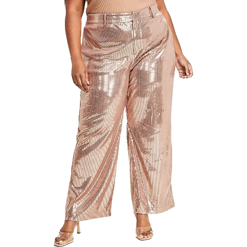 Relaxed Wear Nina Parker Womens Plus Sequined Party Wide Leg Pants