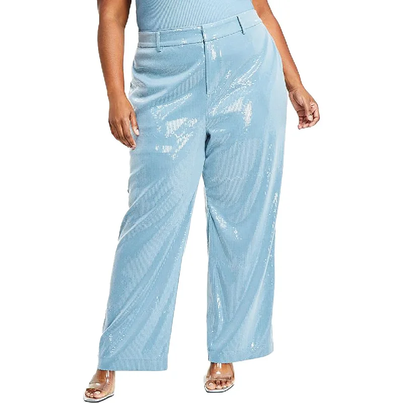 All-Day Comfort Nina Parker Womens Plus Sequined Wide Leg Dress Pants