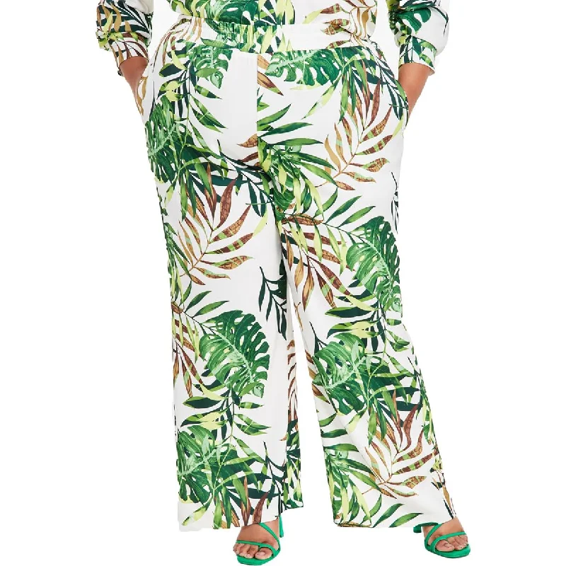 Soft Fabric Looks Nina Parker Womens Plus Tropical Print Pull On Wide Leg Pants