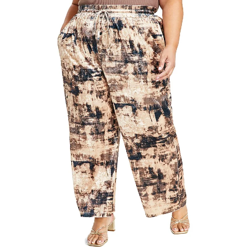 All-Day Outfits Nina Parker Womens Plus Velvet Drawstring Wide Leg Pants